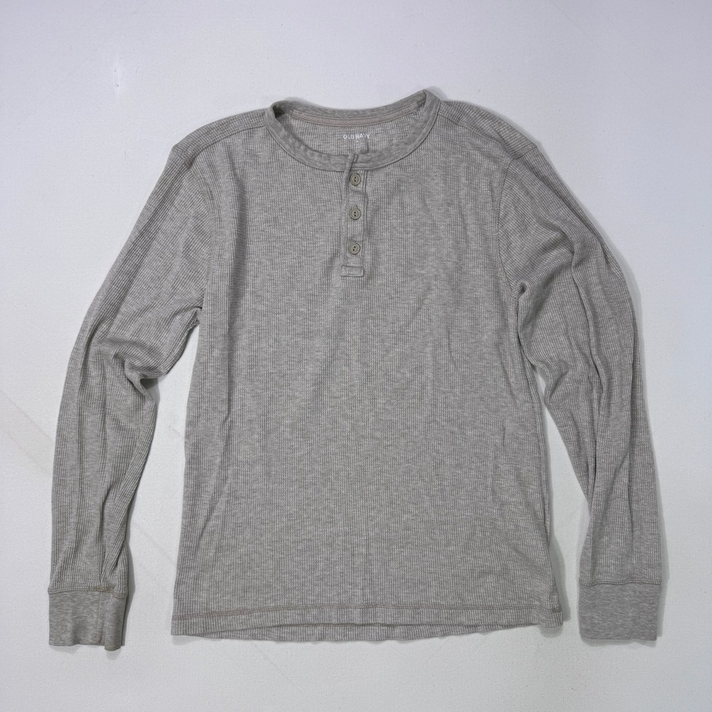 Old Navy Core Waffle Henley Shirt Men's Medium Built-In Flex Oatmeal Heather